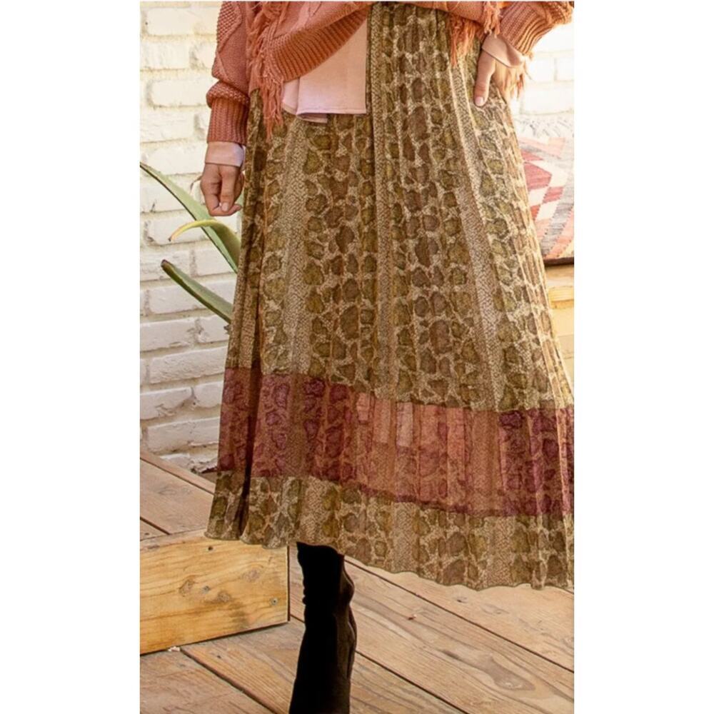 Boho Tiered Midi Skirt Earth Tone Floral Flowy Size Small - Picture 2 of 2